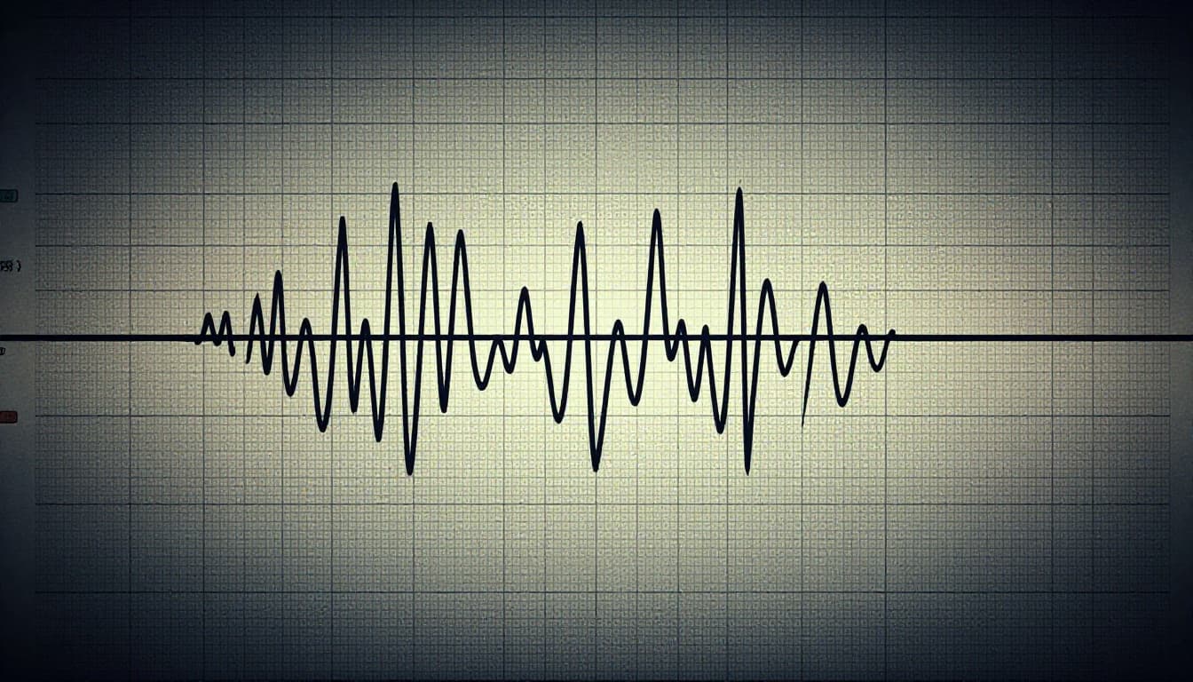 FM modulated wave frequency shifts tracked by discriminator circuit to recover straight audio signal, with wavy line straightening from input to output on subtle grid background.